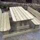 8-seater wooden walk in picnic bench with rounded edges and seat backs